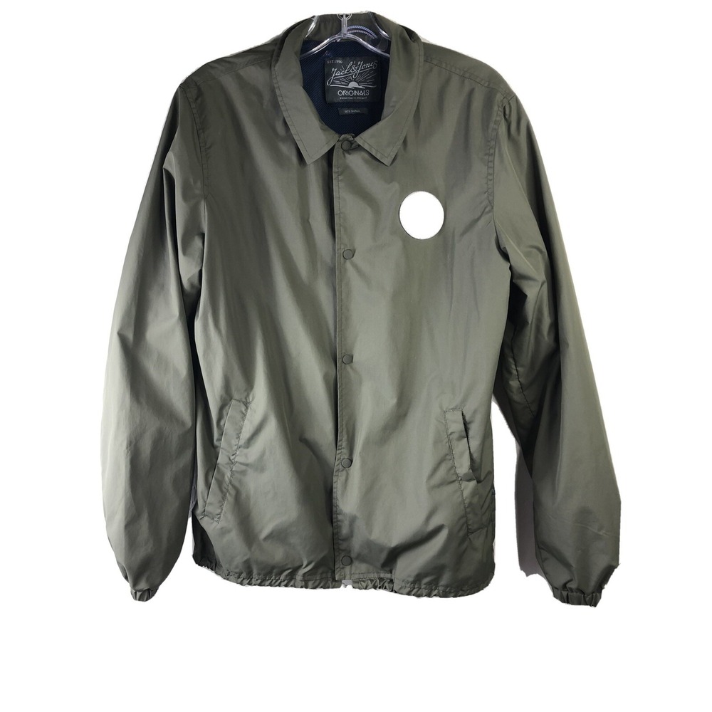 Jack and Jones Originals Mens‎ Small Windbreaker Snap Front Jacket Olive Green